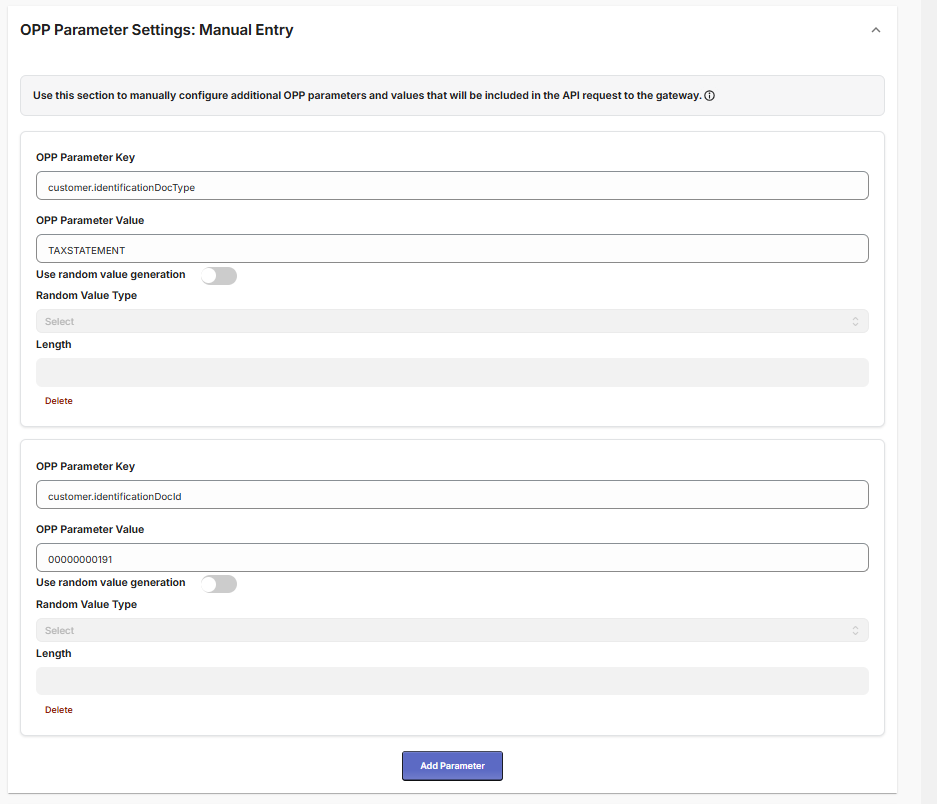 Shopify Embedded Multi-APMs: OPP Parameter Settings: Manual Entry